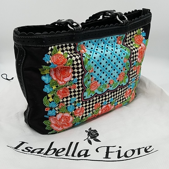 Isabella Fiore Bags Isabella Fiore Beaded Floral Checked Handbag